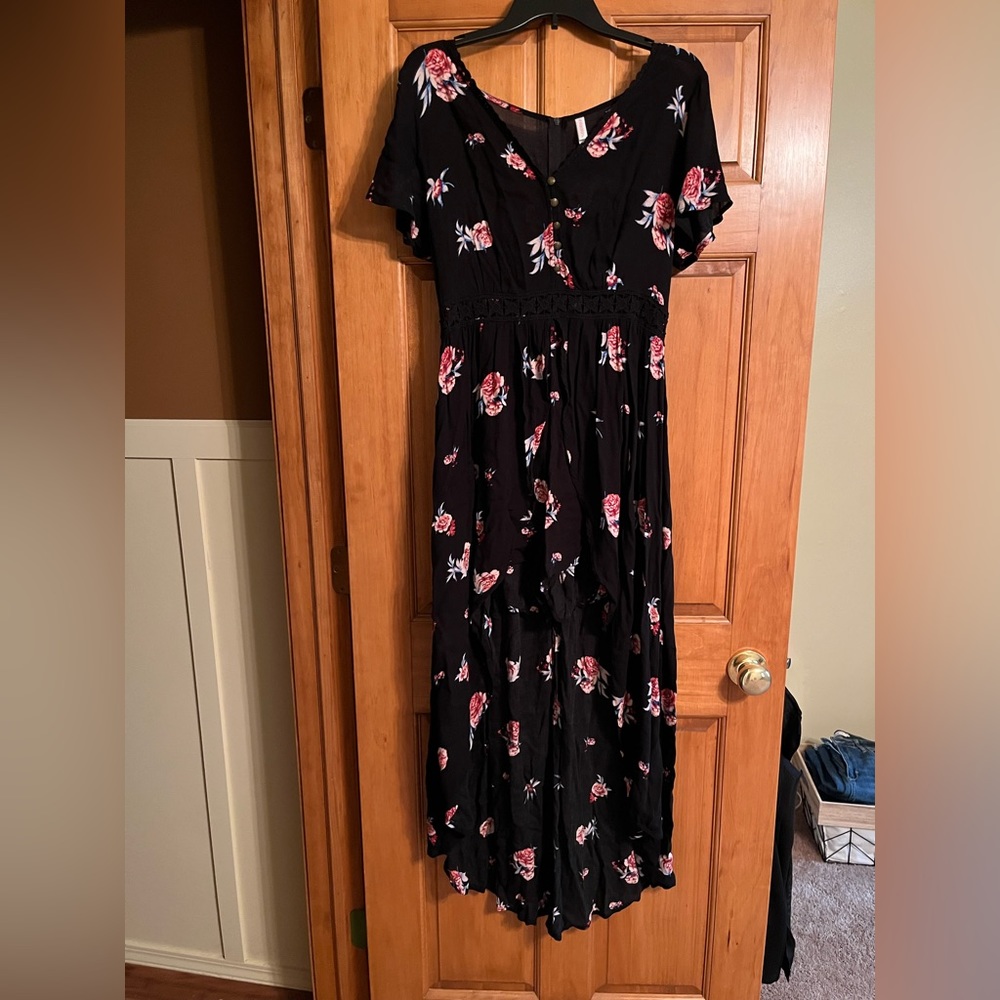 Black floral xhilaration size M romper with long skirt overlay